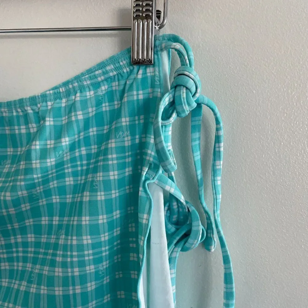 Revolve x VDM Paris Blue White Gingham Check Tie Swim Cover Up‎ Skirt Large